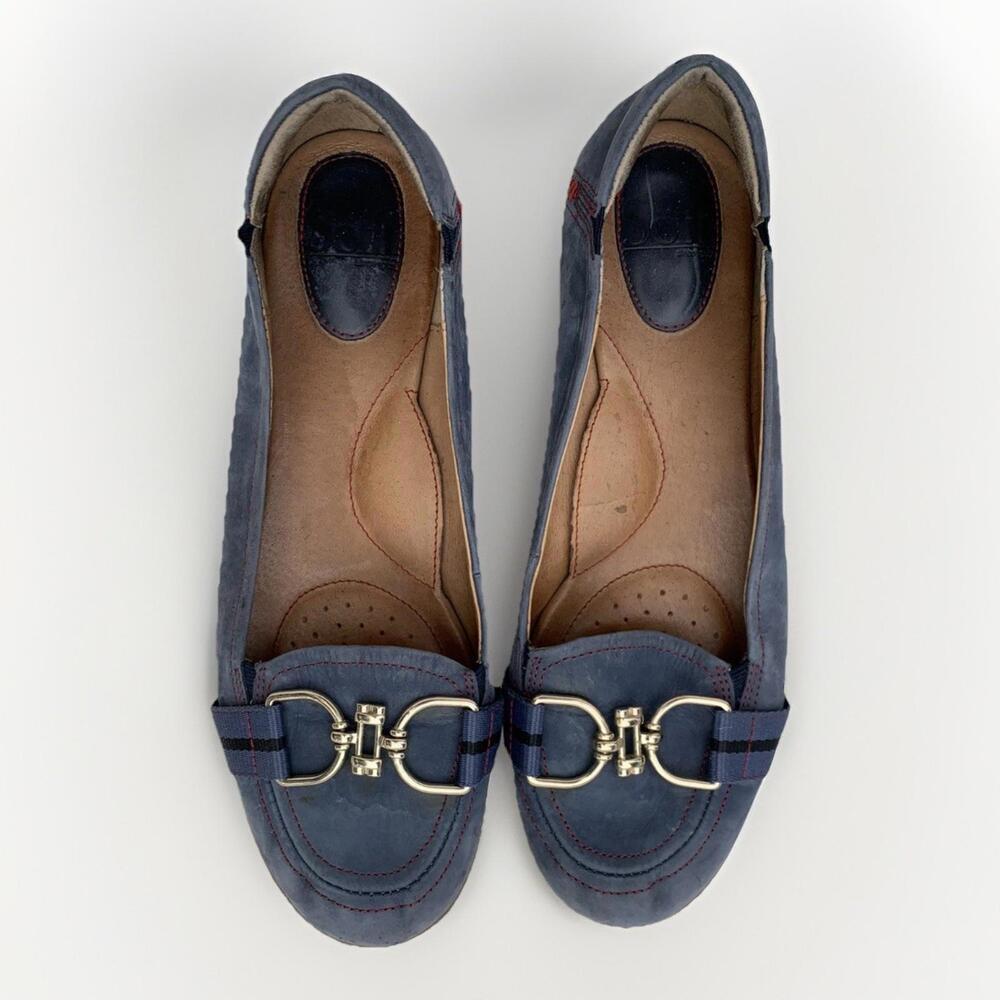 Softt Ballet Flats Loafers Navy Genuine Leather Sz 9 Womens Horsebit